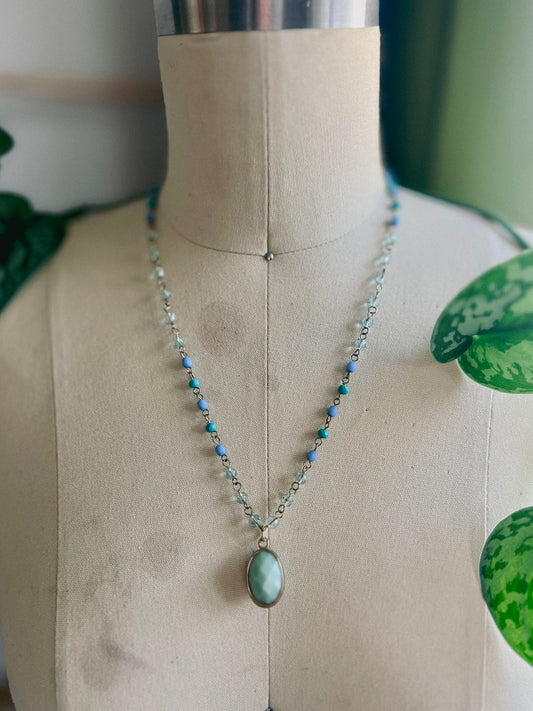 Dainty Faceted Turquoise Glass Drop Necklace